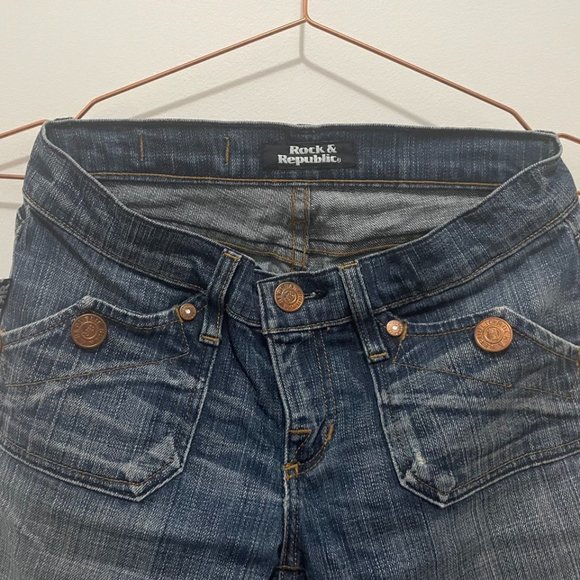 Y2K Rock and Republic Flares with Western Details (Size 25, Blue Denim) - Picture 2 of 8
